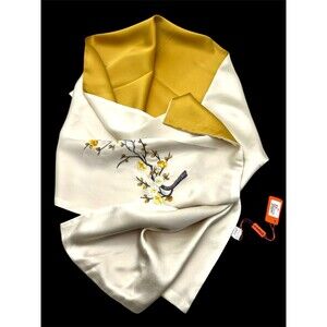 Suzhou Hand-Embroidered Floral Branch 100% Mulberry Silk Scarf Wrap Chinese Read